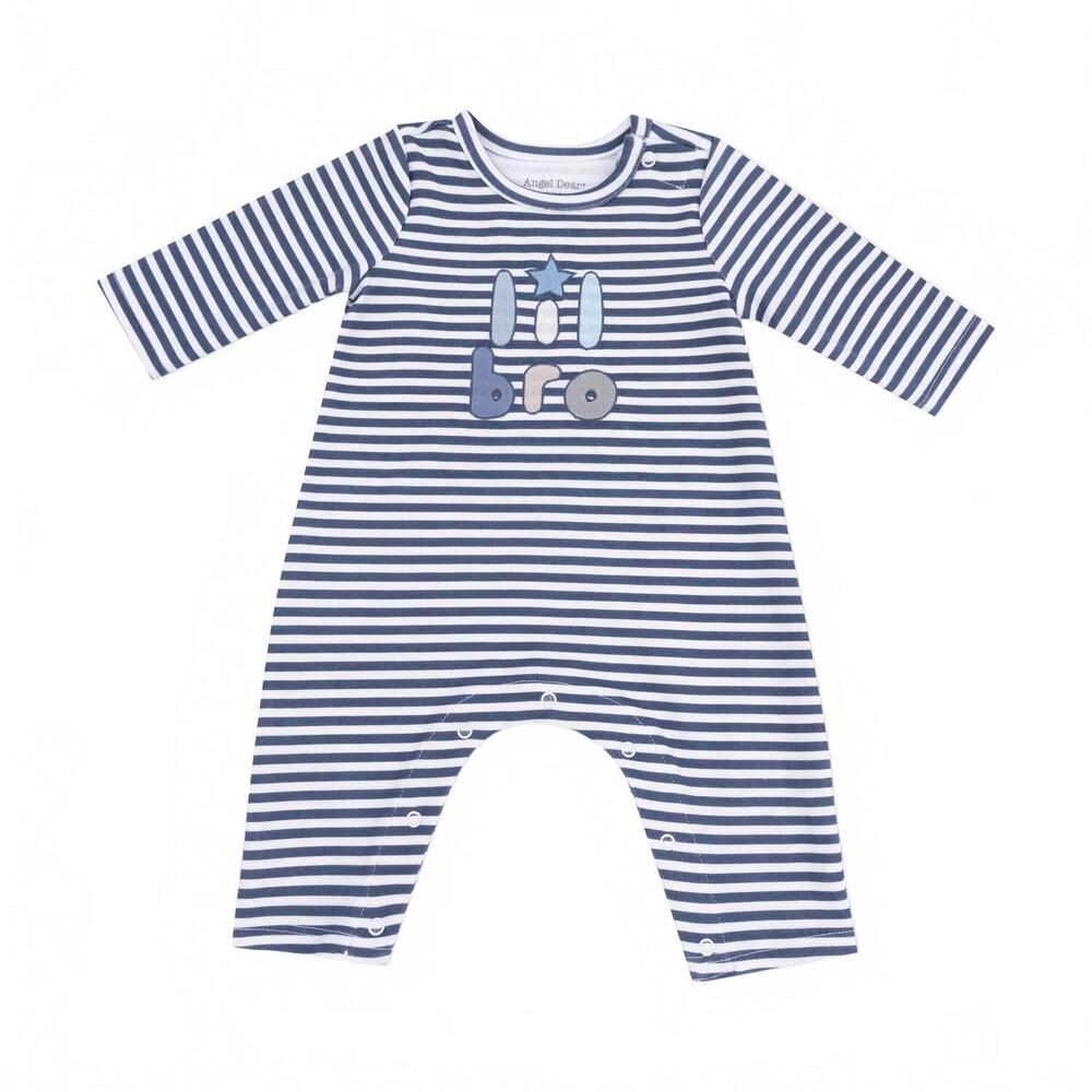 NEW ANGEL DEAR boys organic cotton jersey stripe snap shoulder romper in lil bro